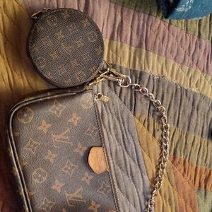 Louis Vuitton Brown Monogram Mini Pochette with Gold Chain and Coin Pouch